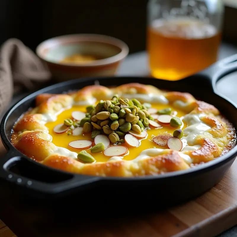 Knafeh de Ricotta y Miel: Postre Libanés Sin Lactosa con Masa de Sémola