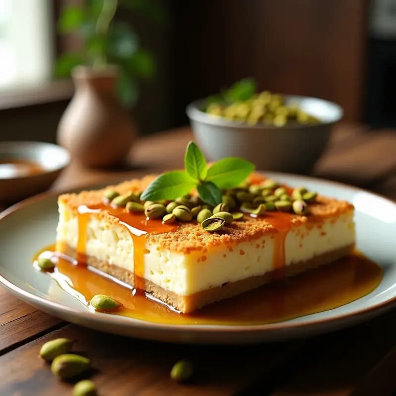 Knafeh de Queso Ricotta y Pistacho: Receta Árabe Sin Gluten con Jarabe de Arce