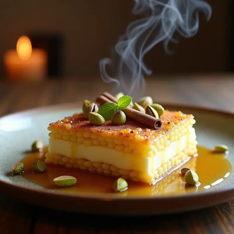 Knafeh de Queso Ricotta y Pistacho: Postre Palestina Sin Mantequilla en Sartén