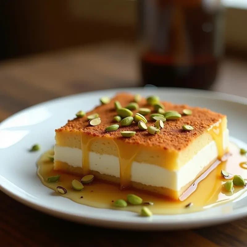 Knafeh de Queso Ricotta y Pistachos: Postre Árabe Sin Gluten con Sirope de Agave