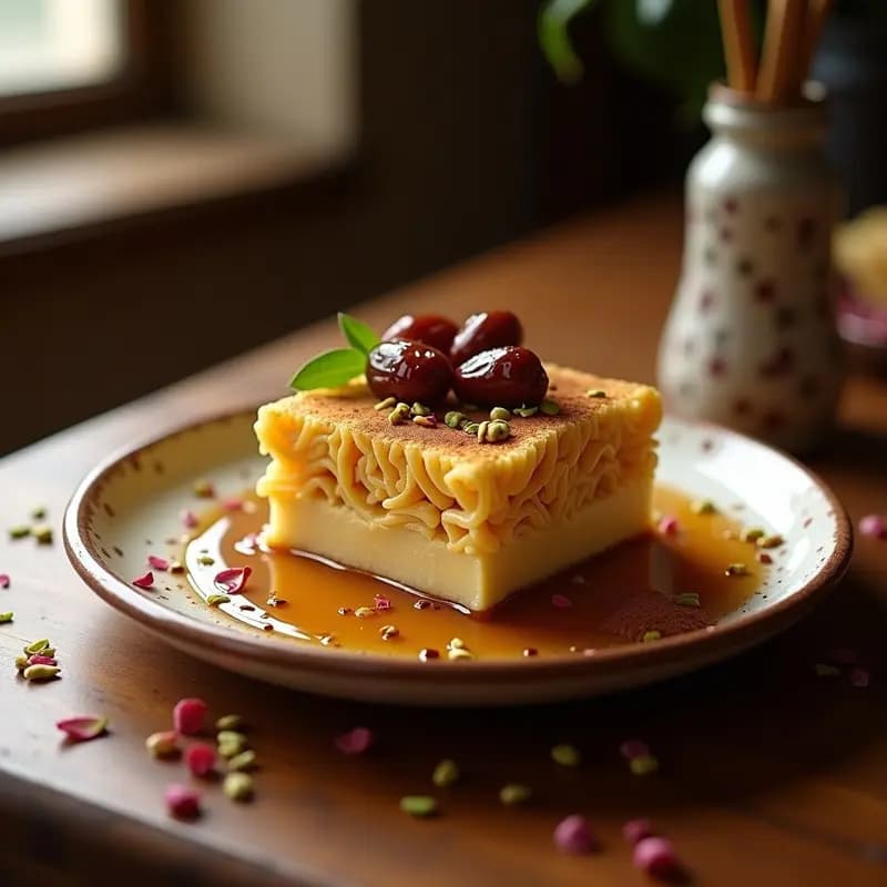 Knafeh Vegana de Queso de Anacardos y Sirope de Dátiles: Postre Árabe Sin Lácteos