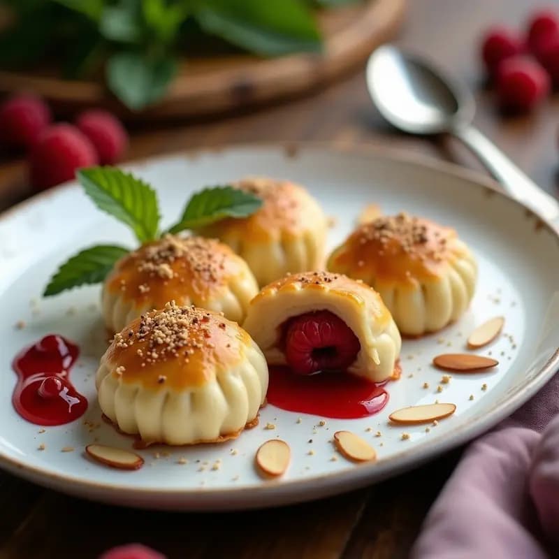 Knödel Austriacos de Pan y Semillas de Amapola: Dumplings Dulces Rellenos de Frambuesa