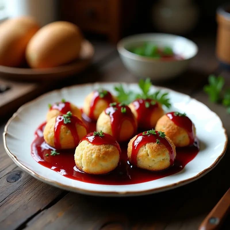 Knödel Austriacos de Pan y Semillas de Amapola con Salsa de Arándanos: Receta Tradicional en 25 Minutos