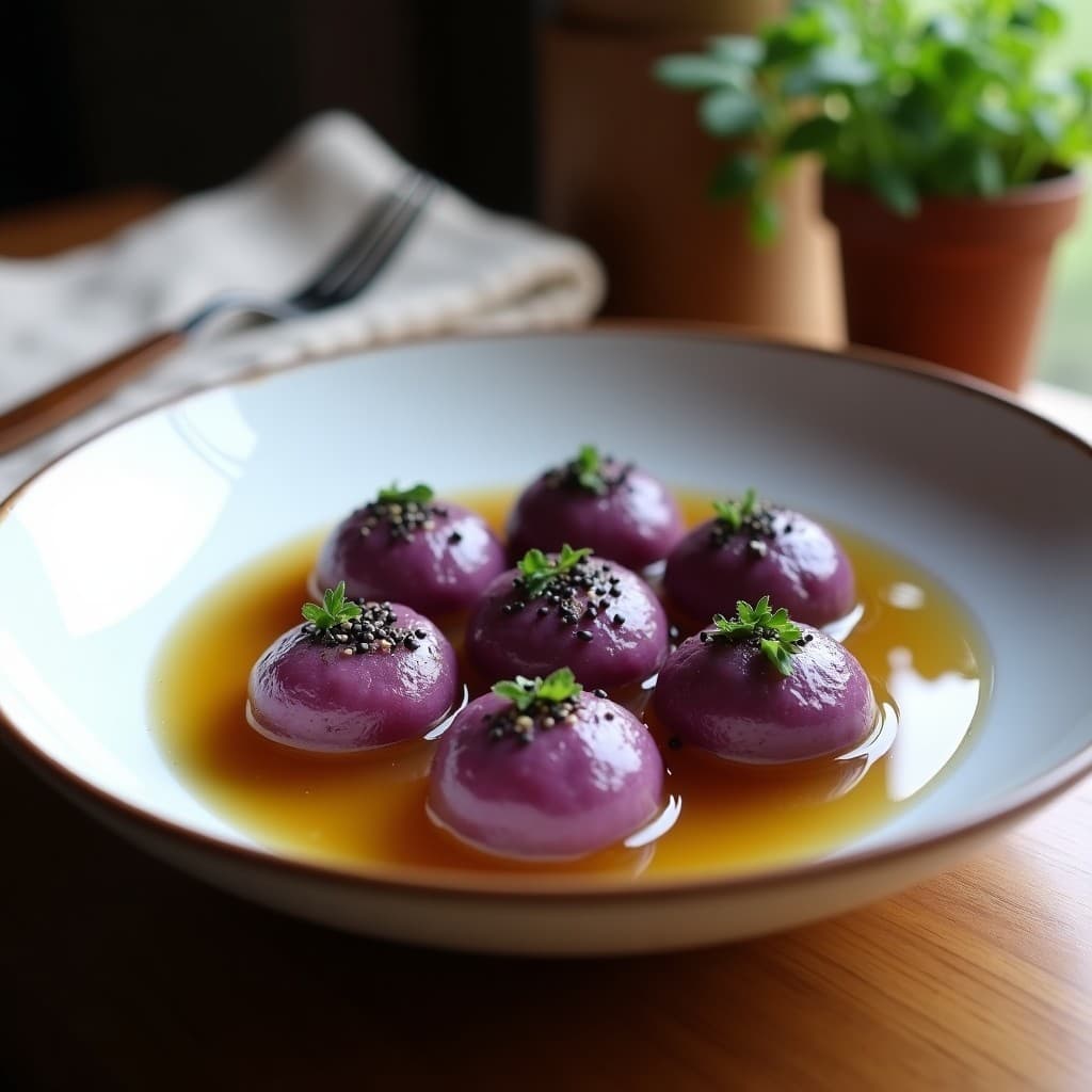 Knödel de Patata Morada y Semillas de Amapola: Receta Austriaca Vegana en Olla Lenta