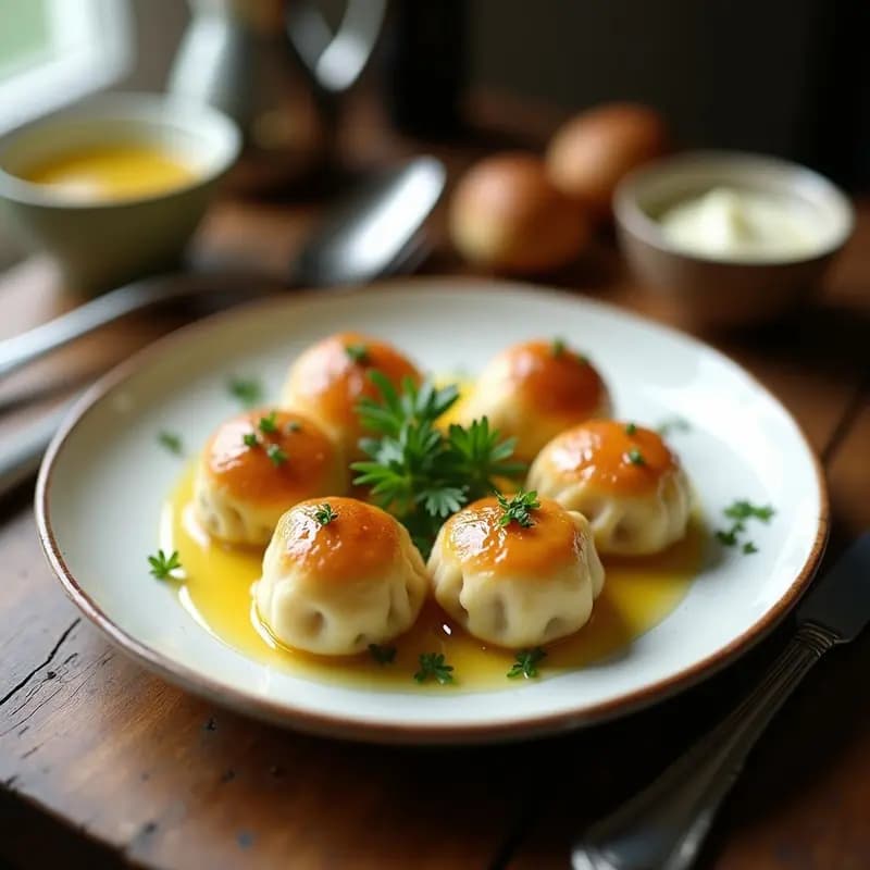 Knödel austriacos de pan y hierbas: Albóndigas esponjosas con mantequilla derretida
