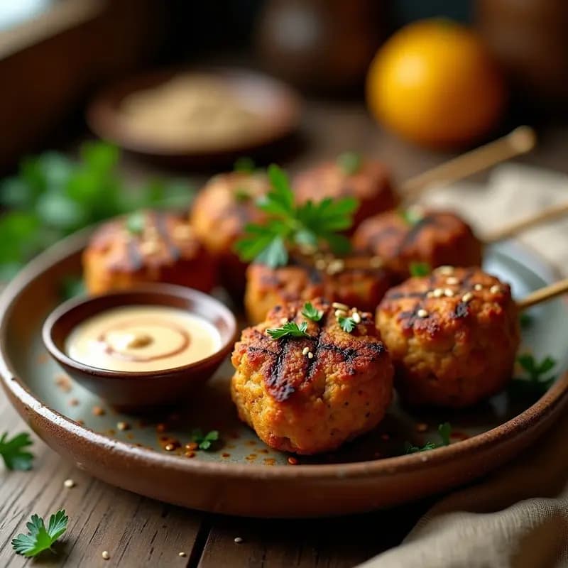 Kofta de Cordero y Mentira con Salsa de Tahini: Brochetas Árabes en Airfryer