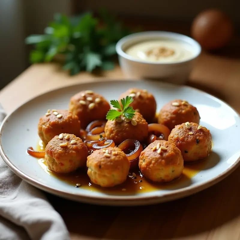 Kofta de Garbanzos y Cebolla Caramelizada con Salsa de Tahini: Receta Libanesa Vegana y Crujiente