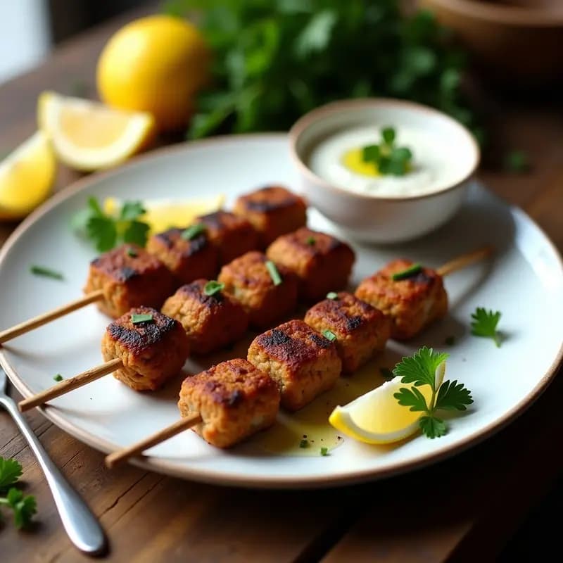 Kofta Kebabs con Salsa de Yogur y Hierbas: Brochetas de Carne Picada al Estilo Middle Eastern