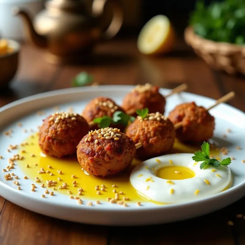 Koftas de Cordero y Mentasta: Brochetas Árabes en Airfryer con Salsa de Yogur