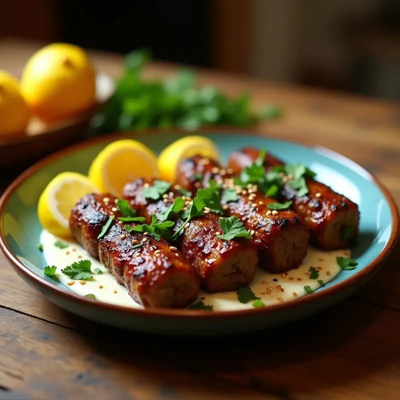 Kofte Kebabs de Cordero y Hierbas con Salsa de Limón: Brochetas Iraníes en Grill
