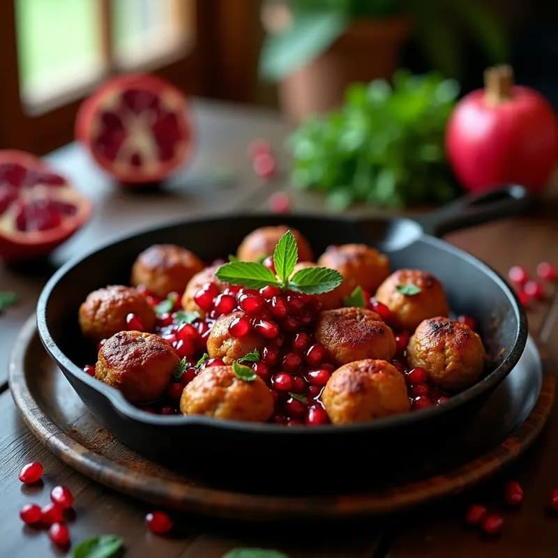 Kofte Persa de Cordero y Hierbas con Salsa de Granadas: Receta Tradicional en Sartén