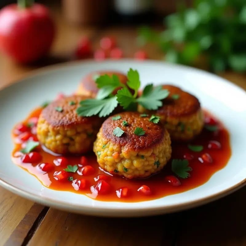 Kofteh Iraní de Lentejas y Cilantro con Salsa de Tomate y Granada: Receta Vegana y Sin Gluten