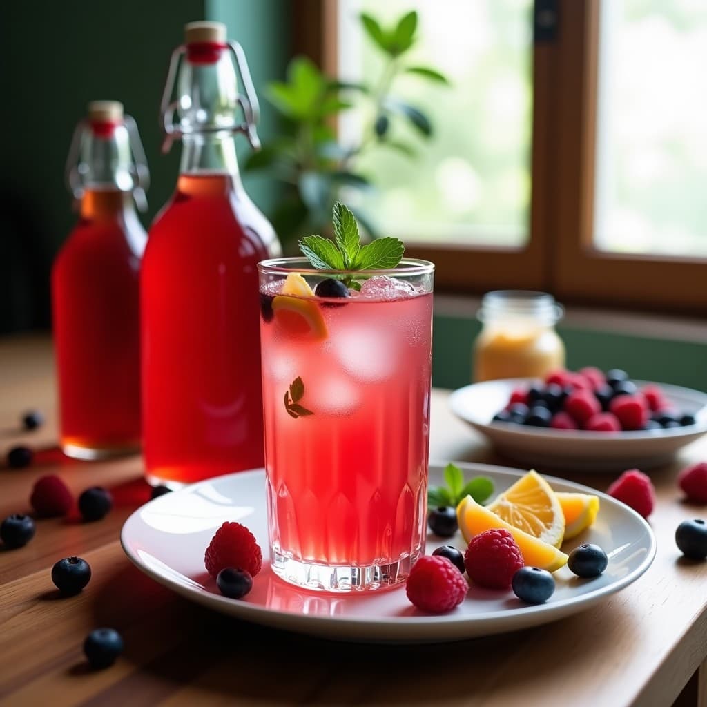 Bebida de Kombucha Casera con Infusión de Frutos Rojos y Jengibre: Probiótico Detox