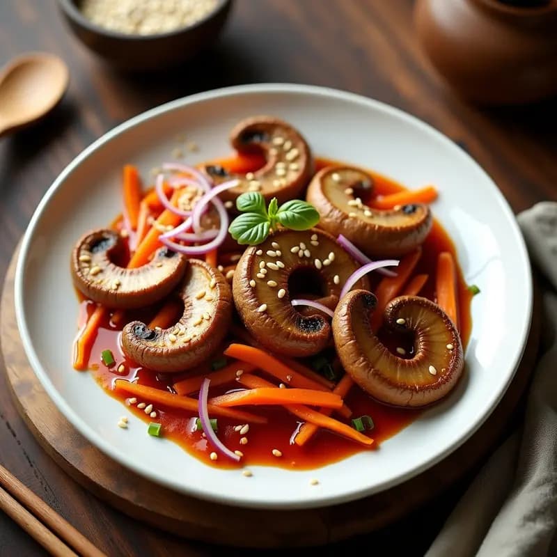 Korean BBQ de Hongos King Oyster y Zanahoria Marinada: Receta Coreana Vegana en Sartén