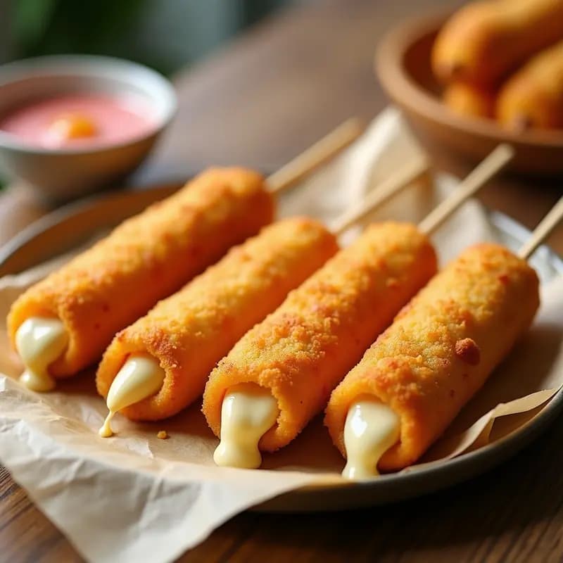 Korean Corn Dog con Queso Mozzarella y Harina de Arroz: Receta Coreana Viral en Airfryer