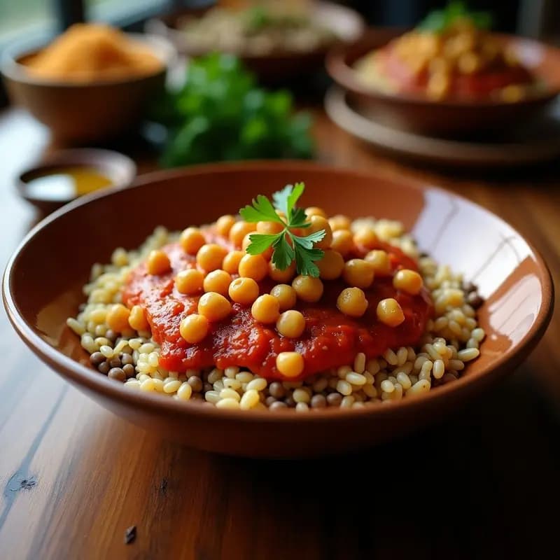 Koshari Egipcio con Garbanzos Crujientes: Receta de Calle Vegana y Alta en Fibra