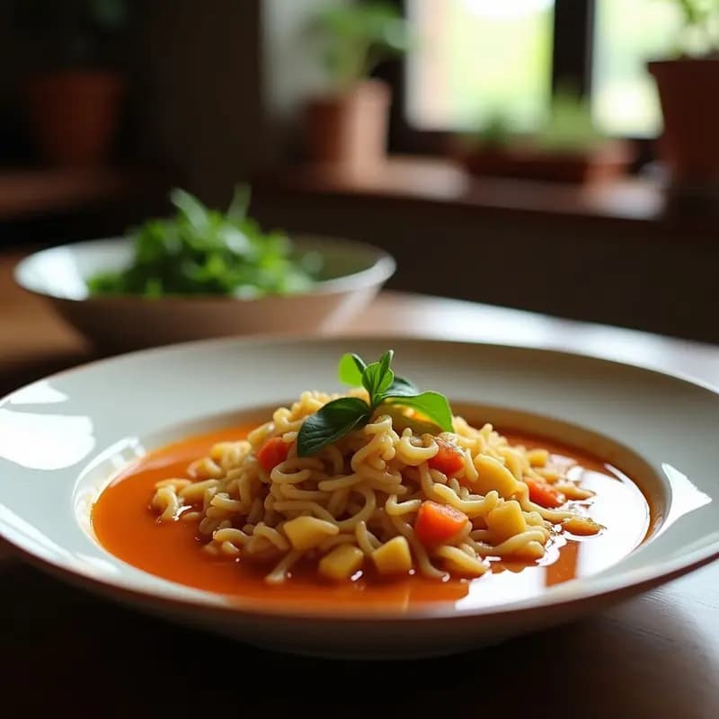 Sopa de Lentejas Egipecias Koshari con Arroz y Fideos: Platos Callejero de El Cairo Vegano