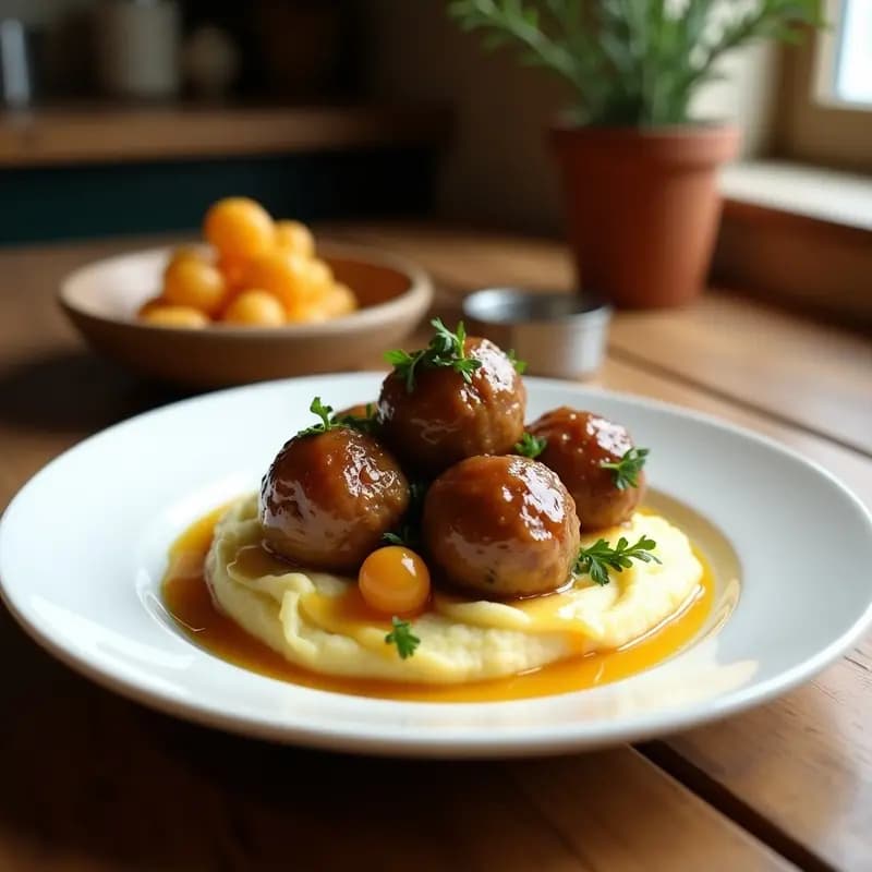 Kötbullar Suecos de Albaricoque y Cordero: Albóndigas Dulce-Saladas con Puré de Patata
