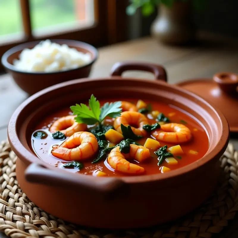 Kotonkán de Camarones y Ñame: Guiso Congoleño Picante con Aceite de Palma