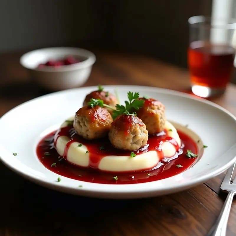 Köttbullar Suecos con Puré de Patatas y Salsa de Arándanos: Receta Tradicional en 25 Minutos