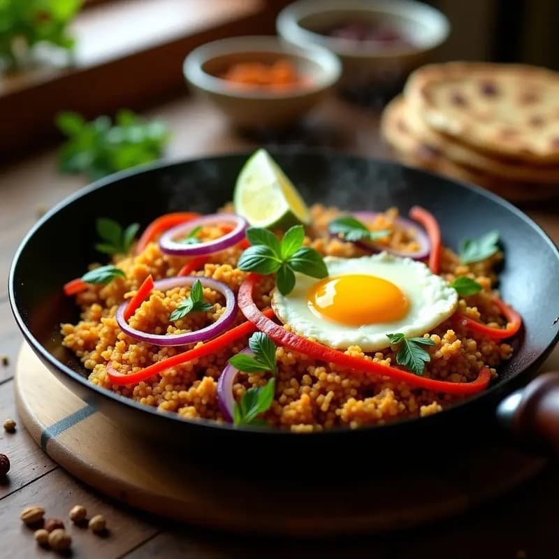 Kottu Roti Sri Lankés: Pan Picado Salteado con Vegetales, Huevos y Especias en Wok