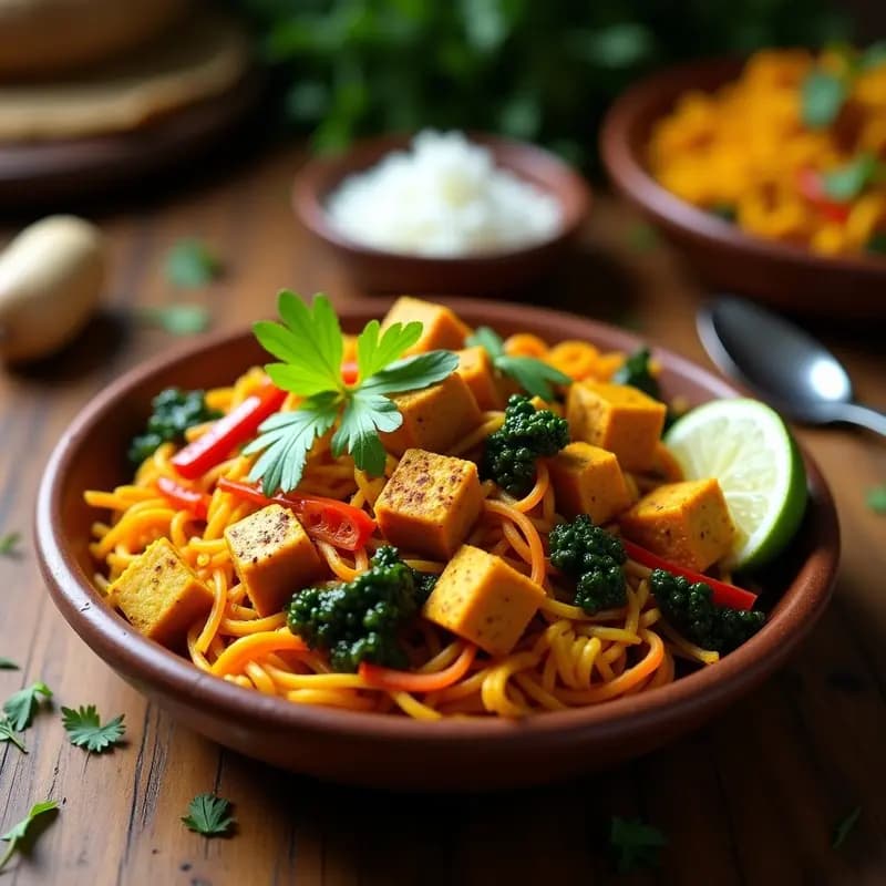 Kottu Roti de Vegetales y Tofu: Receta Sri Lankesa Picante en Sartén
