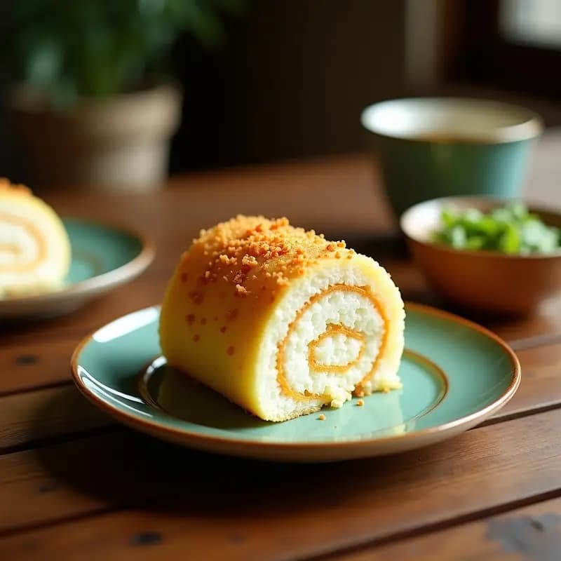 Kueh Dadar Pandan con Coco Rallado: Postre Malayo de Panqueques Verdes y Dulce de Coco