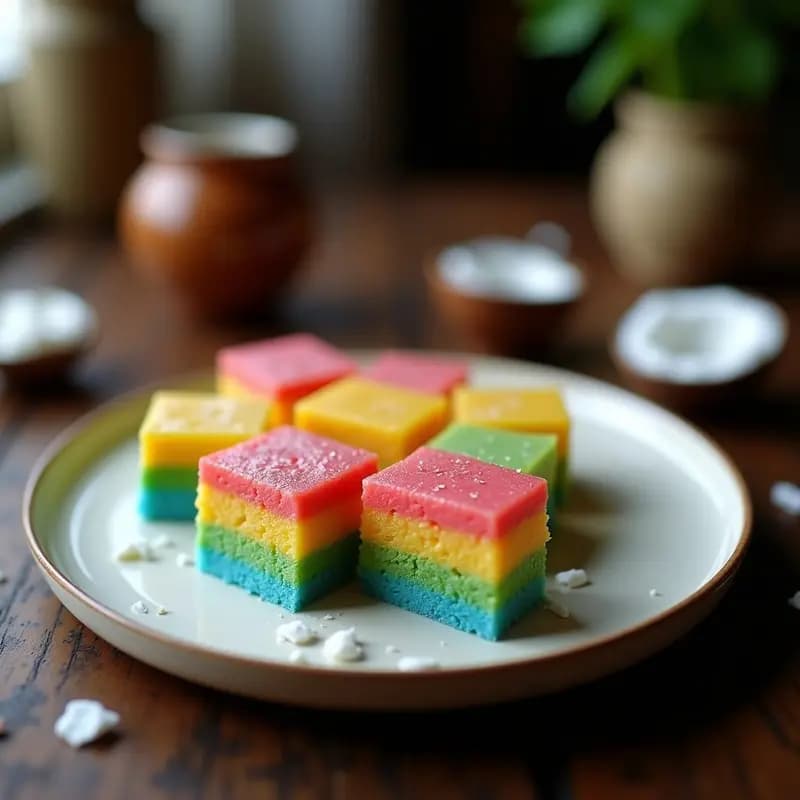 Kueh Lapis Indonecio de Capas Multicolor: Postre Festivo en Horno