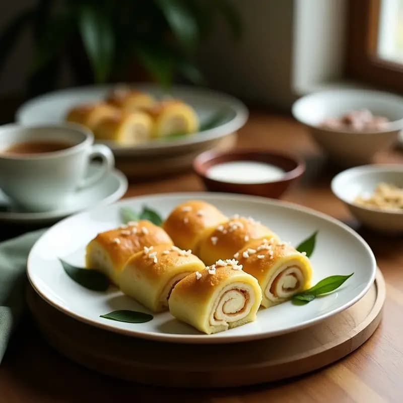 Kuih Dadar Malasio: Rollitos de Coco y Pandan con Relleno de Azúcar de Palma