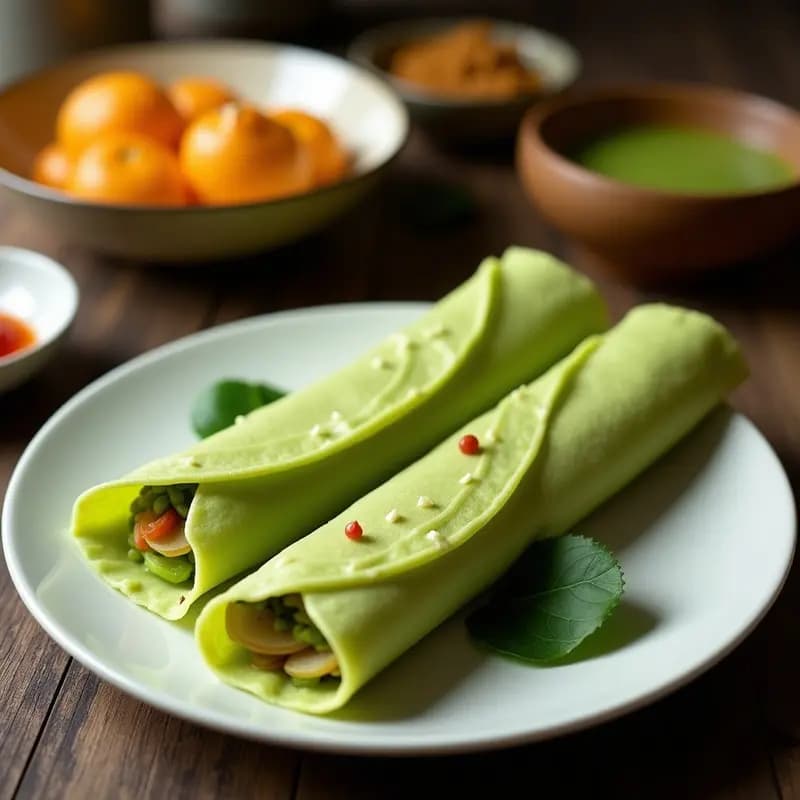 Kuih Dadar: Crepes Verdes Malasios Rellenos de Coco Rallado y Palm Sugar