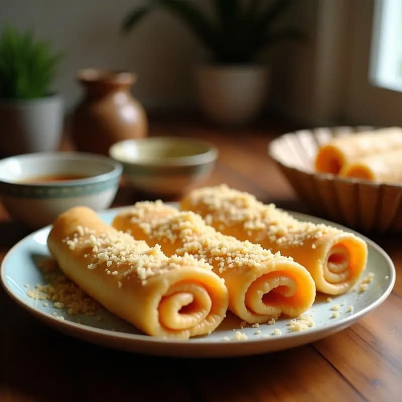 Kuih Dadar Malayos: Rollitos de Pandan Rellenos de Coco Rapé y Palm Sugar