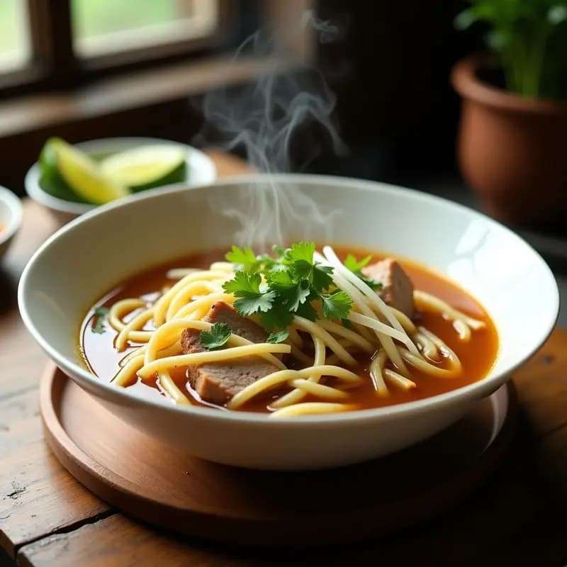 Kuitiao Naam Vietnamita con Cerdo y Brotes de Soja: Sopa de Fideos Rápida y Nutritiva