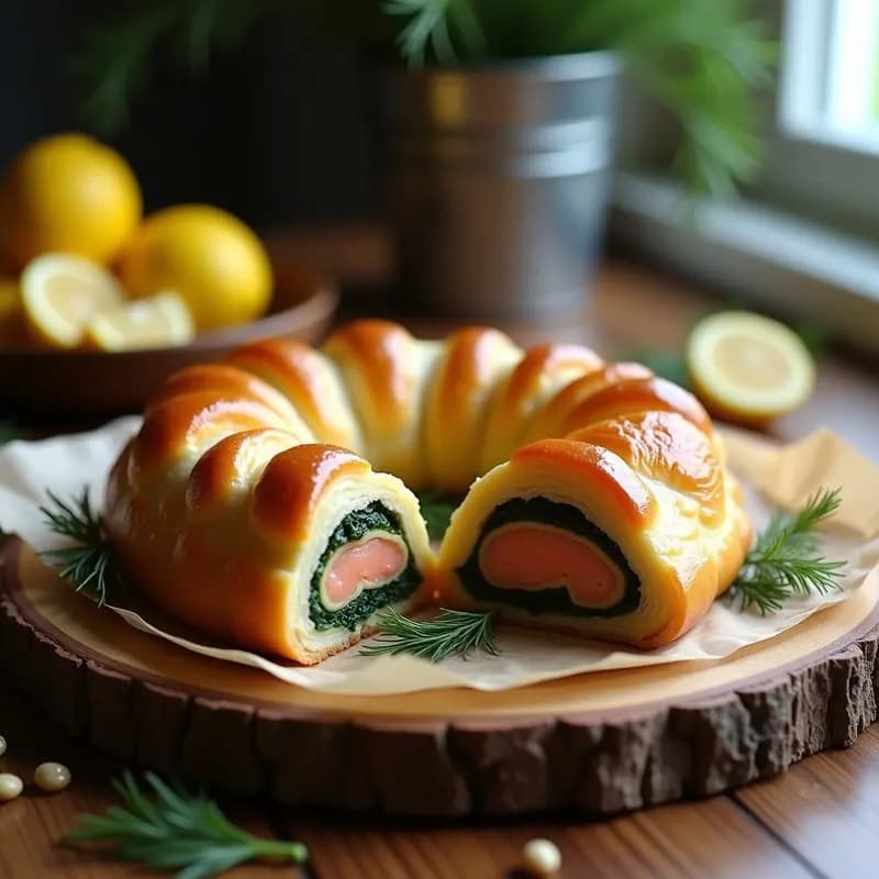 Kulebiaka de Salmón y Espinacas: Receta Rusa en Hojaldre Crujiente
