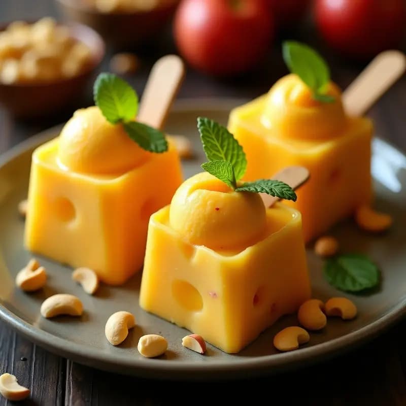 Kulfi Indio de Mango y Cardamomo: Helado Tradicional Cremoso Sin Lácteos en Moldes
