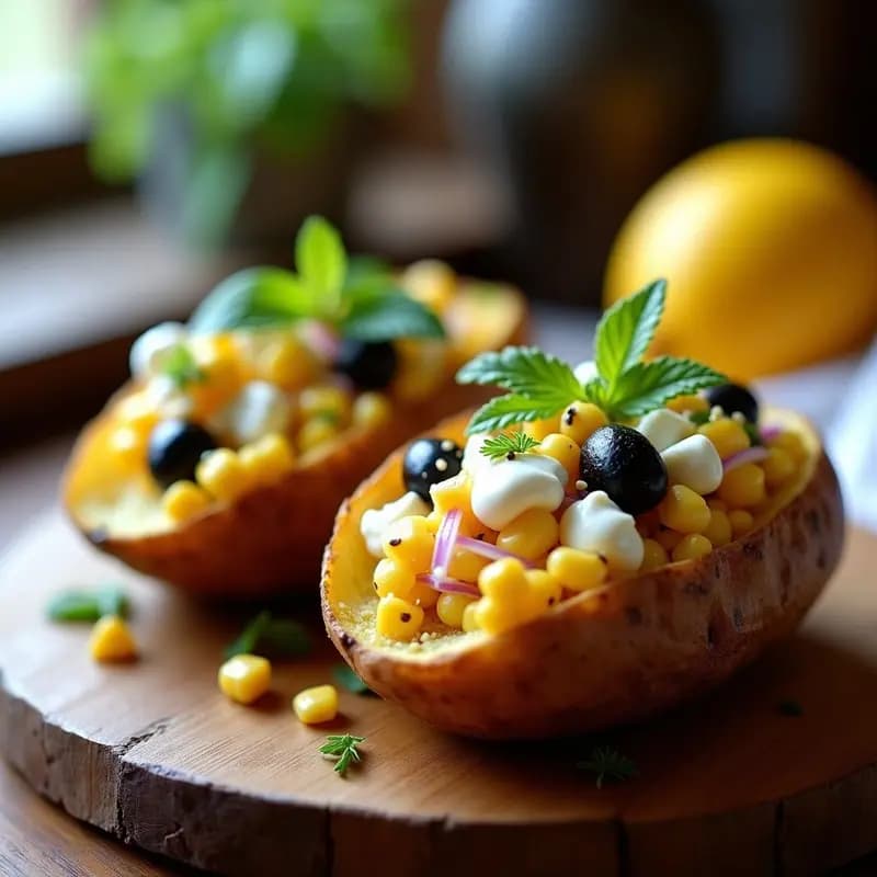Kumpir Turco Relleno de Queso, Maíz y Aceitunas: Patata al Horno Gourmet