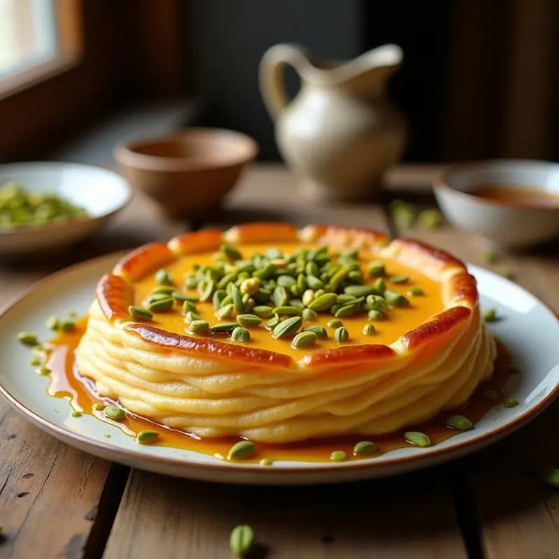 Künefe de Queso Vegano y Pistacho con Sirope de Arce: Postre Turco Sin Lactosa