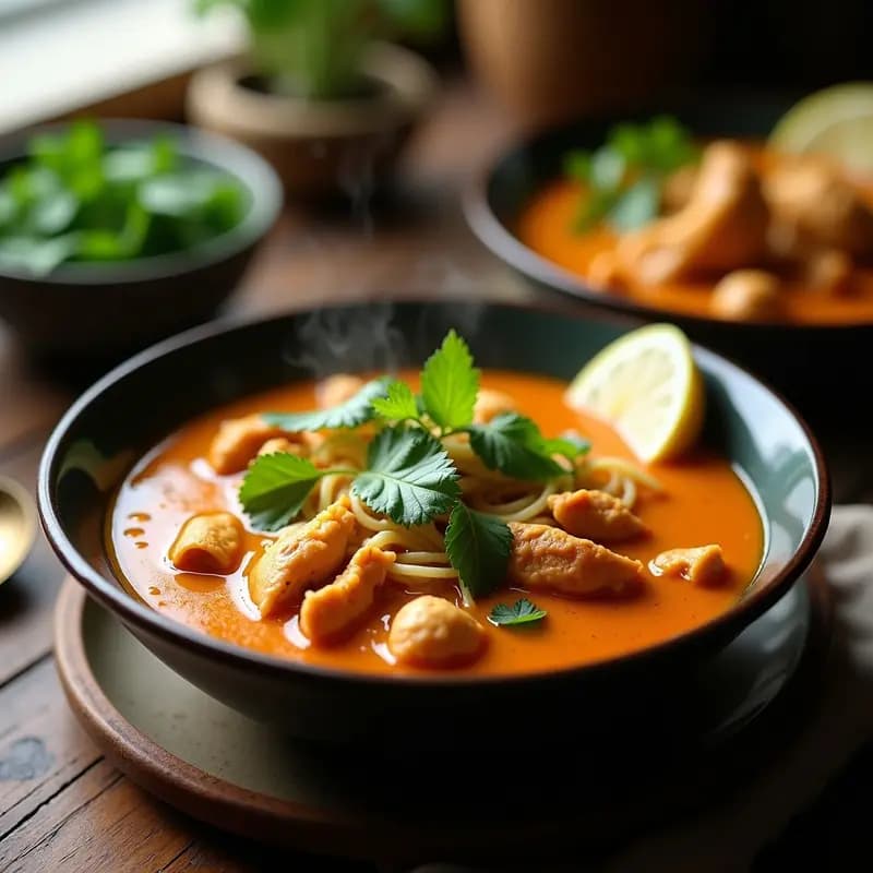 Kyinkyinga Birmana con Pollo y Fideos de Arroz: Sopa Picante y Reconfortante