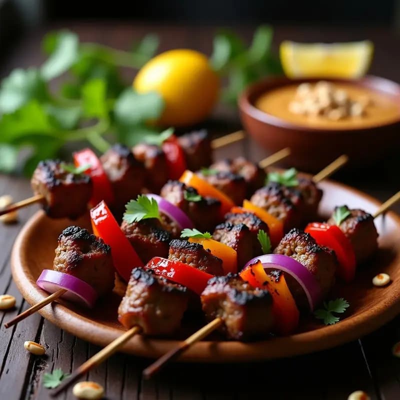 Kyinkyinga (Brochetas de Carne de Cordero) con Salsa de Cacahuete: Receta Ghanaense en Airfryer