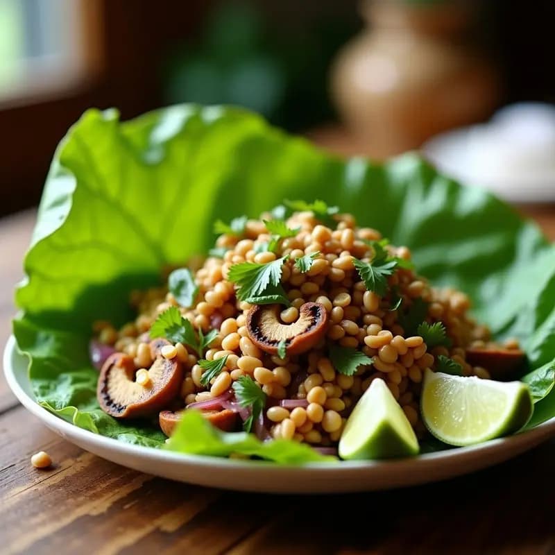 Laab de Hongos Ostra y Hierbas: Receta Laosiana Vegana con Toque Picante