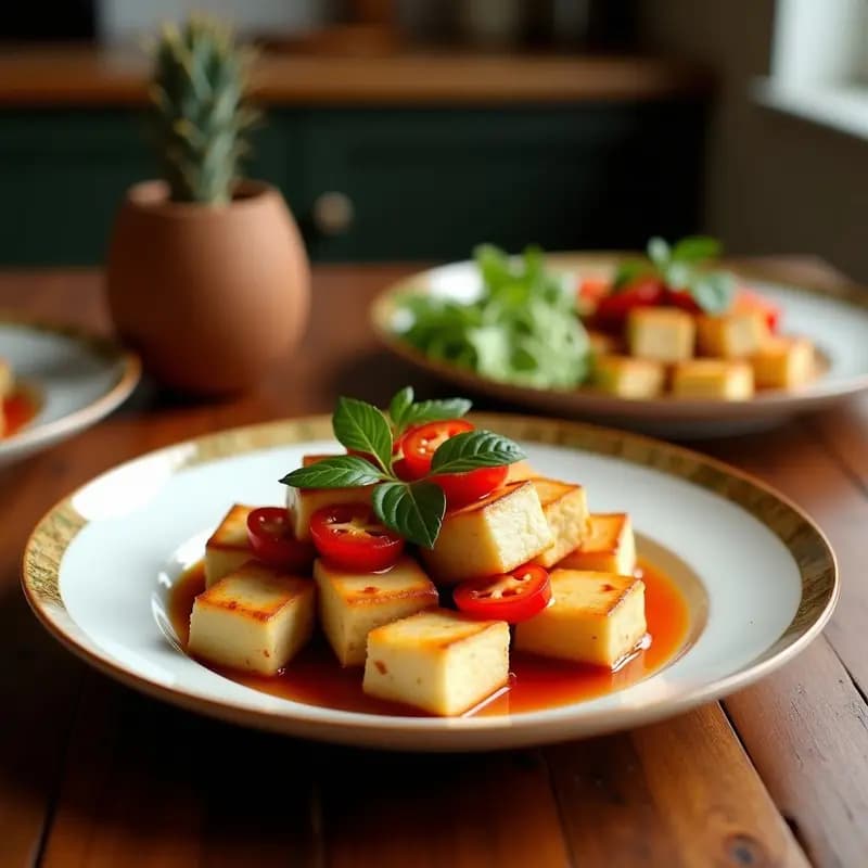 Lada Ping de Tofu y Pimientos Rojos: Receta China Vegana y Picante en Wok