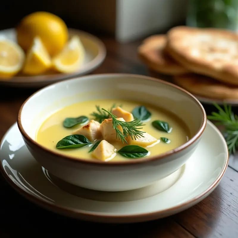 Ladolemono Griego con Pollo de Seitán y Espinacas: Sopa Ácida y Reconfortante en 20 Minutos