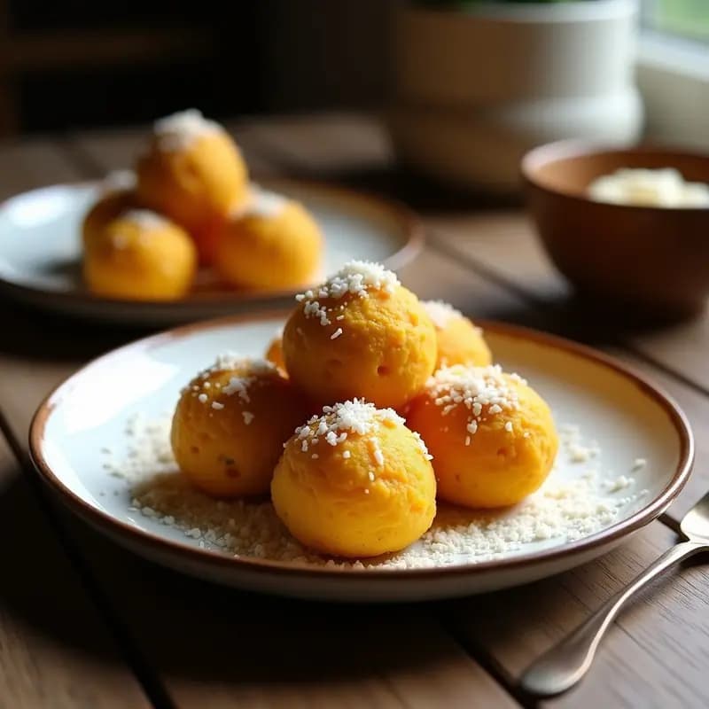 Ladoo de Harina de Garbanzo: Bolas Dulces Indianas con Coco y Cardamomo