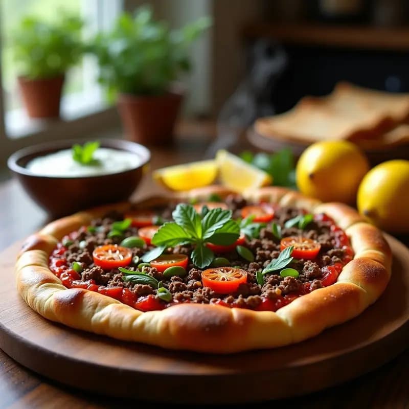 Lahmacun turco con Carne de Cordero y Verduras: Receta Tradicional en Forma de Pizza Fina