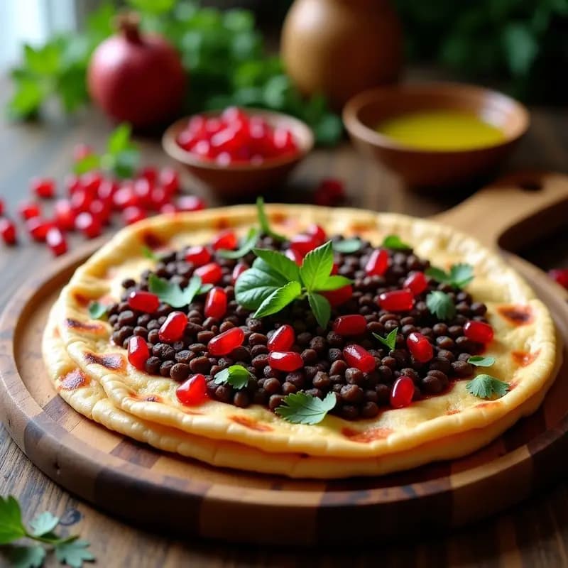 Lahmacun de Lentejas y Granada: Receta Armenia Vegana con Masa Fina