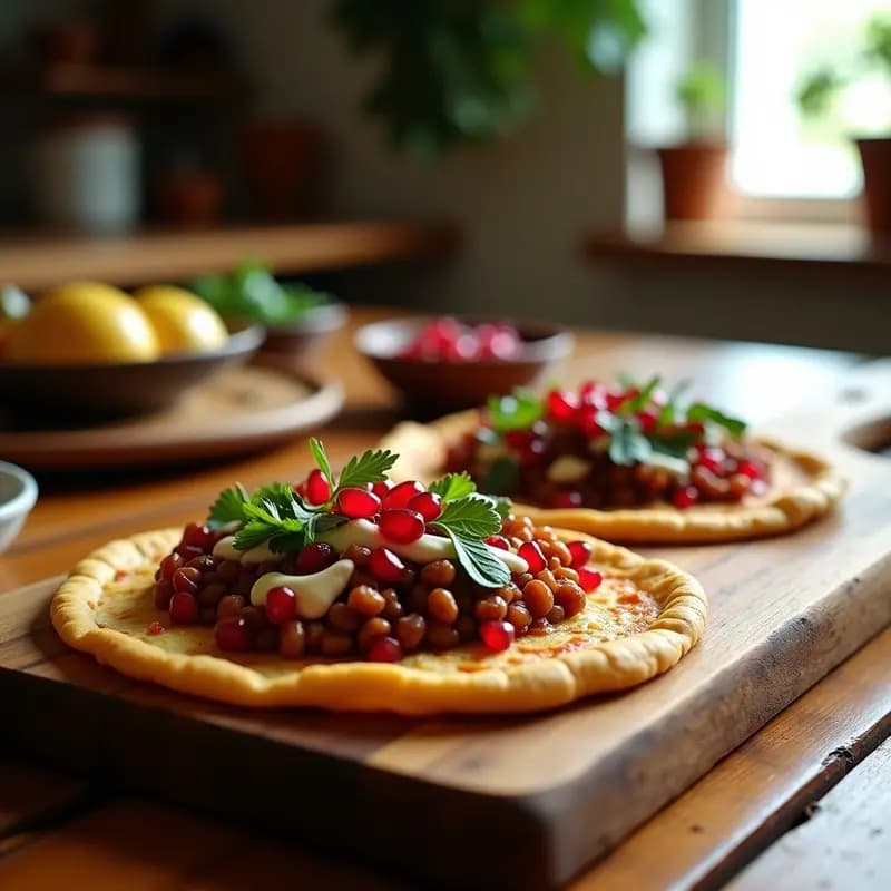 Lahmacun de Lentejas y Granado: Pizza Árabe Vegana y Sin Gluten en 20 Minutos