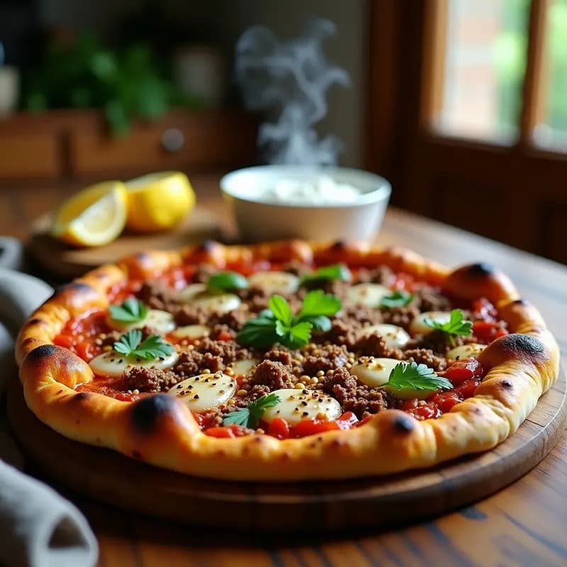 Lahmacun Turco con Carne Picada y Especias: Pizza Fina y Crujiente en 20 Minutos