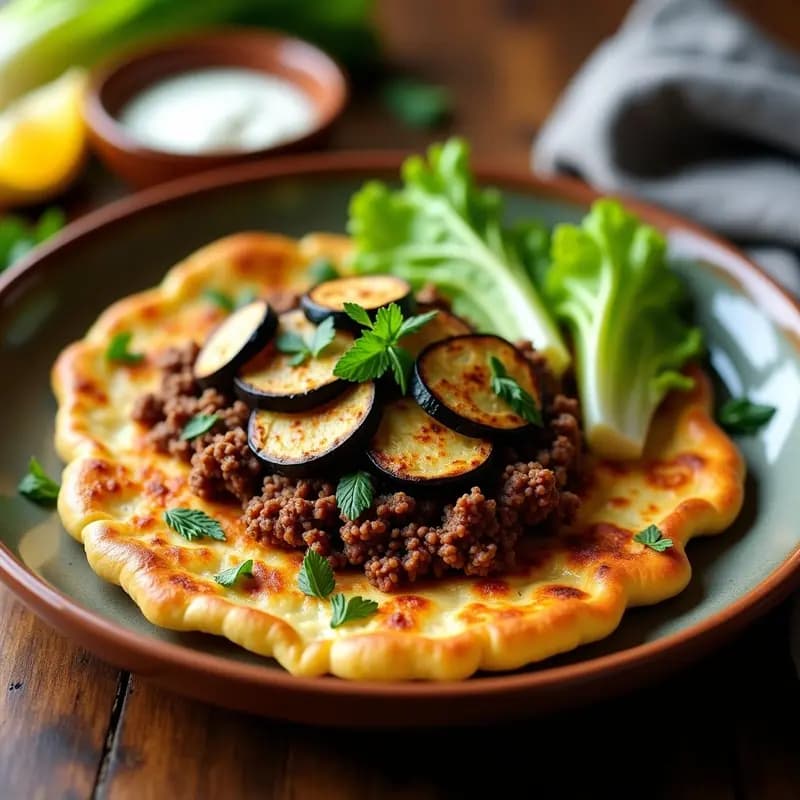 Lahmacun Turco con Masa de Coliflor y berenjena Asada: Receta Keto y Sin Harina