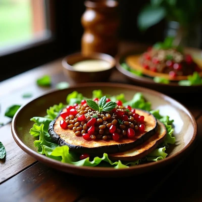 Lahmacun Vegano: Base de Berenjena con Lentillas y Hierbas en Horno