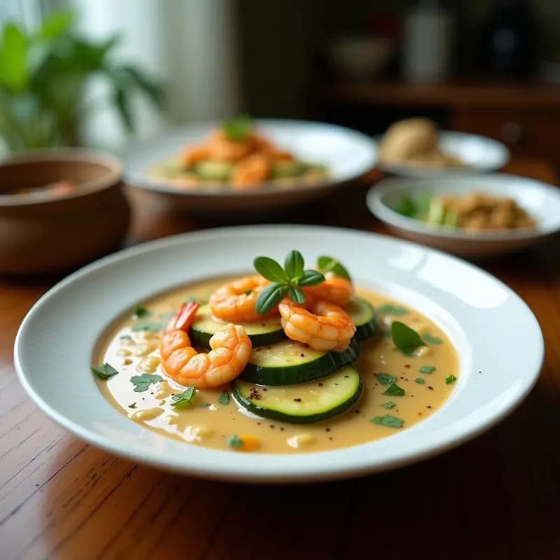 Laksa de Calabacín y Camarones: Receta Malaya Keto con Leche de Coco y Limón Kaffir