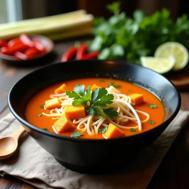 Laksa de Calabaza y Tofu: Sopa Malasia Vegana y Alta en Especias
